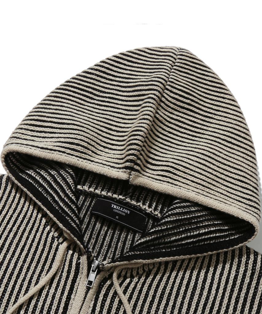 TRILLION Washable Two-Tone Hooded Zip-Up Graphic Knit (Beige)