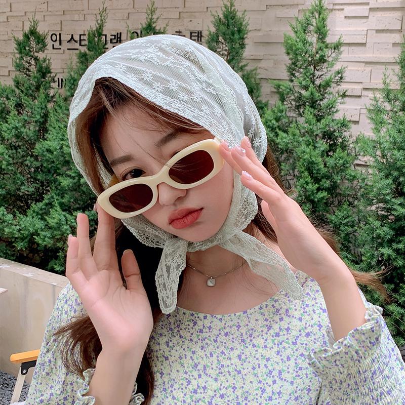 Kopftuch Damen Baotou Mode Kleines Frisches Seidentuch Damen Koreanische Ausgabe Frühling und Herbst Dekoration Dreieckstuch Hui Hijab Spitzband