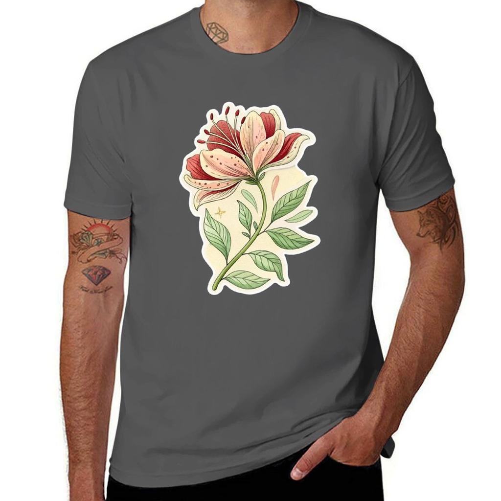 Lily Flower In Pastel Color Tshirt Basic Solid Color Casual Tee Shirt