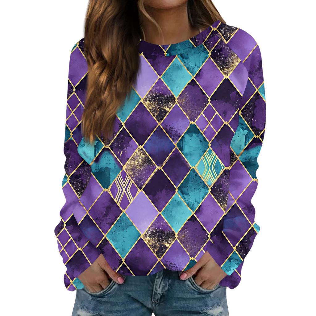 Rundhals Langarm Sweatshirts für Damen Druck Grafik Top Lässig Basic Oberteile Pullover