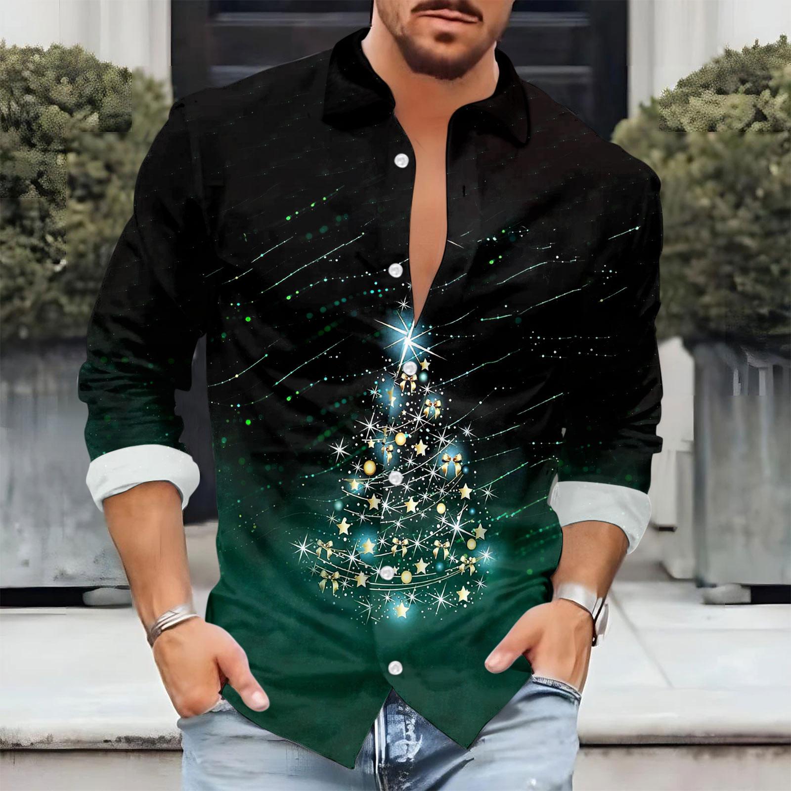 

Мужская рождественская повседневная свободная рубашка с длинными рукавами и принтом XXL