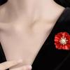 High-End Women's Red Peony Pearl Brooch Corsage for Suits and Coats