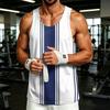 Men's Casual Outdoor Sports Tank Top Sleeveless Round Neck Vest with Vertical Stripe Print Lightweight Breathable Fabric