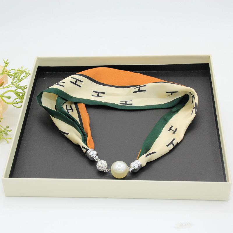 Magnetic Buckle Silk Scarf Necklace Summer Women'S Silk Scarf Pendant Simple Neck Protection Collarbone Fashion Thin Silk Scarf