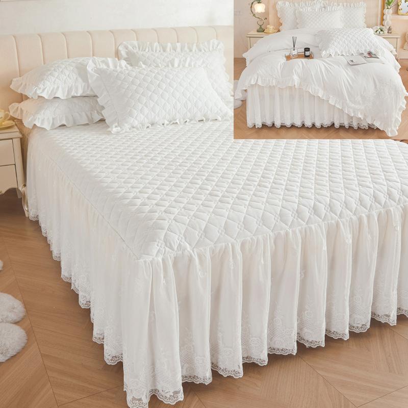 Colcha de renda estilo princesa, quatro estações, peça única, grossa, acolchoada, lavável, antiderrapante