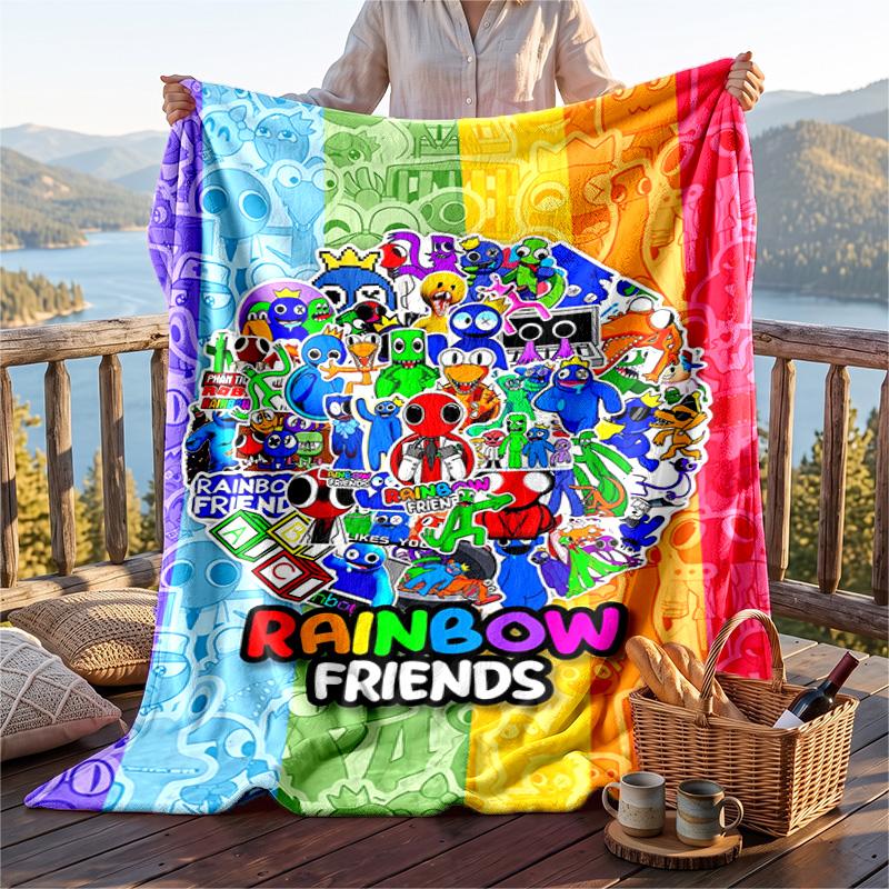 Warm Flannel Blanket Rainbow Friends Pattern, Lightweight Comfortable Throw Blanket for Bed Sofa Use