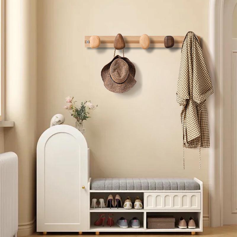 Solid Wood No-Punch Wall-Mounted Coat Hook