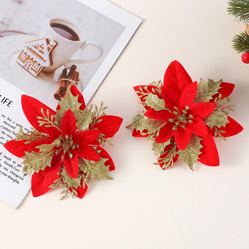 Gold Powder Christmas Flower Head for DIY Tree Decorations