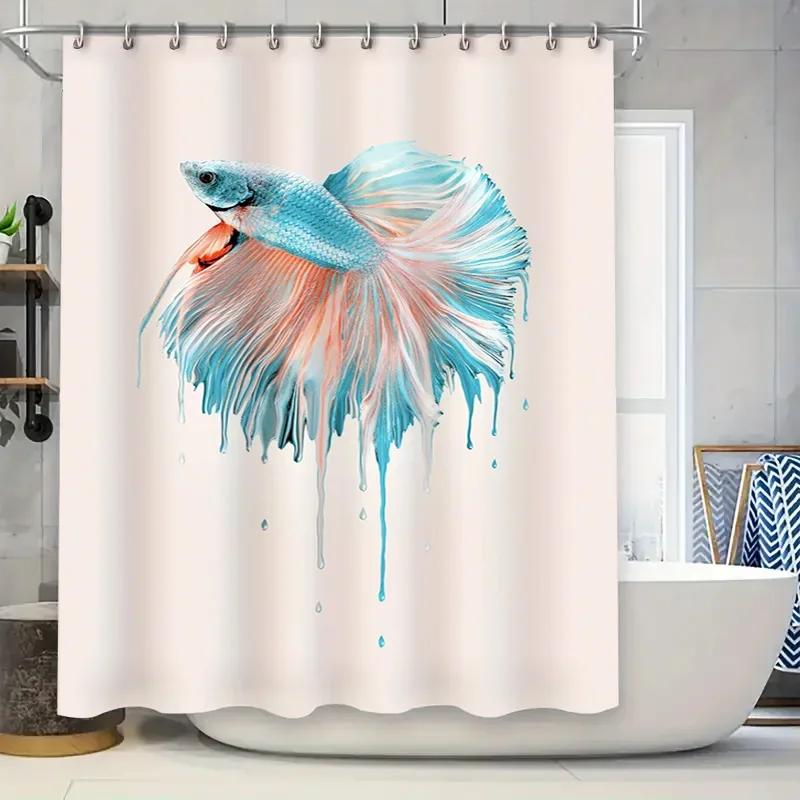 

Stylish Shower Curtain With Fading Fish Design In Soft Pastel Colors Perfect For Bathroom Decor W60H190(CM)-1 Pcs