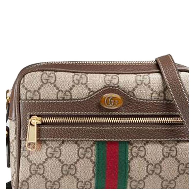 Gucci Ophidia Retro Presbyopia Logo Striped Webbing Canvas and Leather Camera Bag Crossbody Shoulder Bag Mini Unisex Couple Style Beige and Ebony