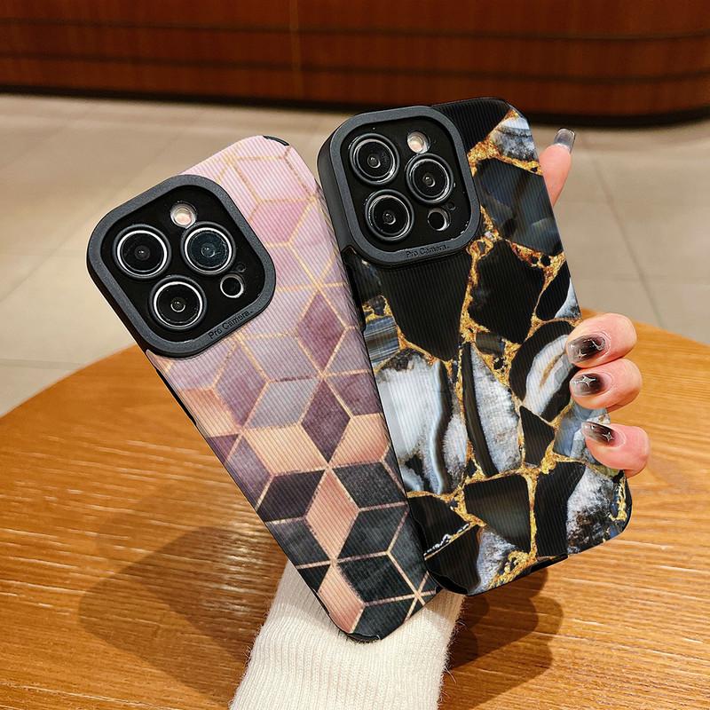 Vertical Grain Marble Printed Leather Soft Silicone Phone Case Back Cover with Camera Lens Full Protection for Samsung