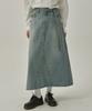 MAGOODGAN Lon As 7996 Belted Fadewash Light Indigo Denim Long Skirt