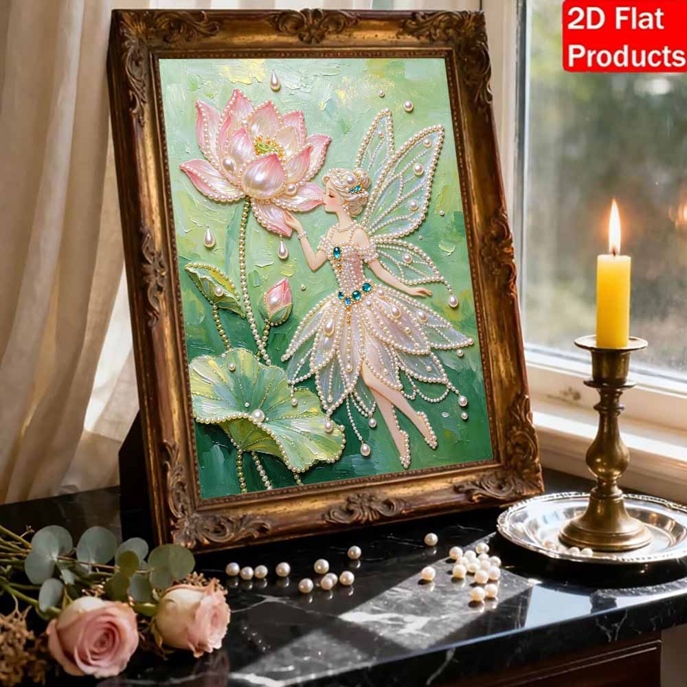 Frameless DIY Pearl Bead Painting Kit Fairy Lotus Pattern Creative Relaxing Craft Canvas Home Decor Adult Gift