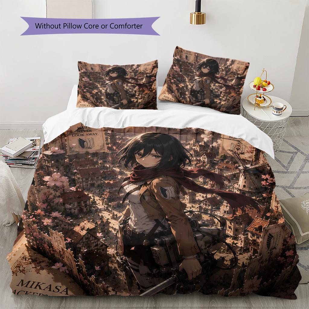 Attack On Titan Pattern Bedding Quilt Set Home Decoration Gift (1 * Duvet Cover + 2 * Pillowcase Without Core)