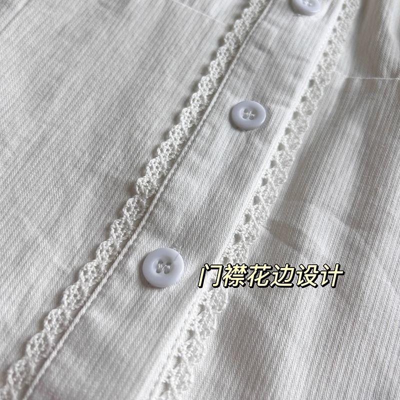 White Peter Pan Collar Puff Sleeve Blouse Short Sleeve Button Down Shirt Casual Daily Top Women