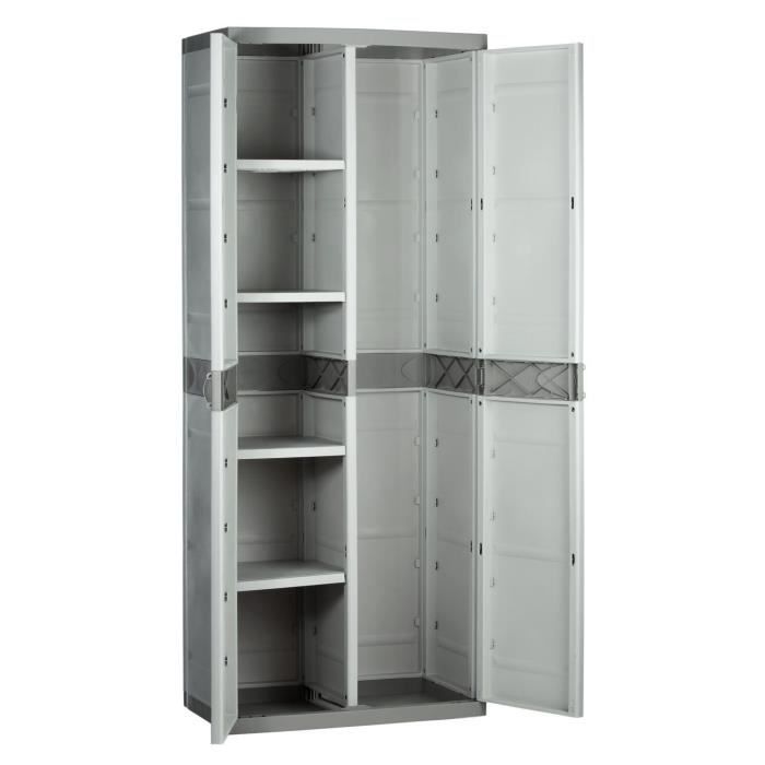 TITANIUM PLASTIKEN Armoire 2 portes avec étageres et penderie l70 x p44 x h176 cm Beige et Taupe Gamme TITANIUM Intérieur/Extérieur