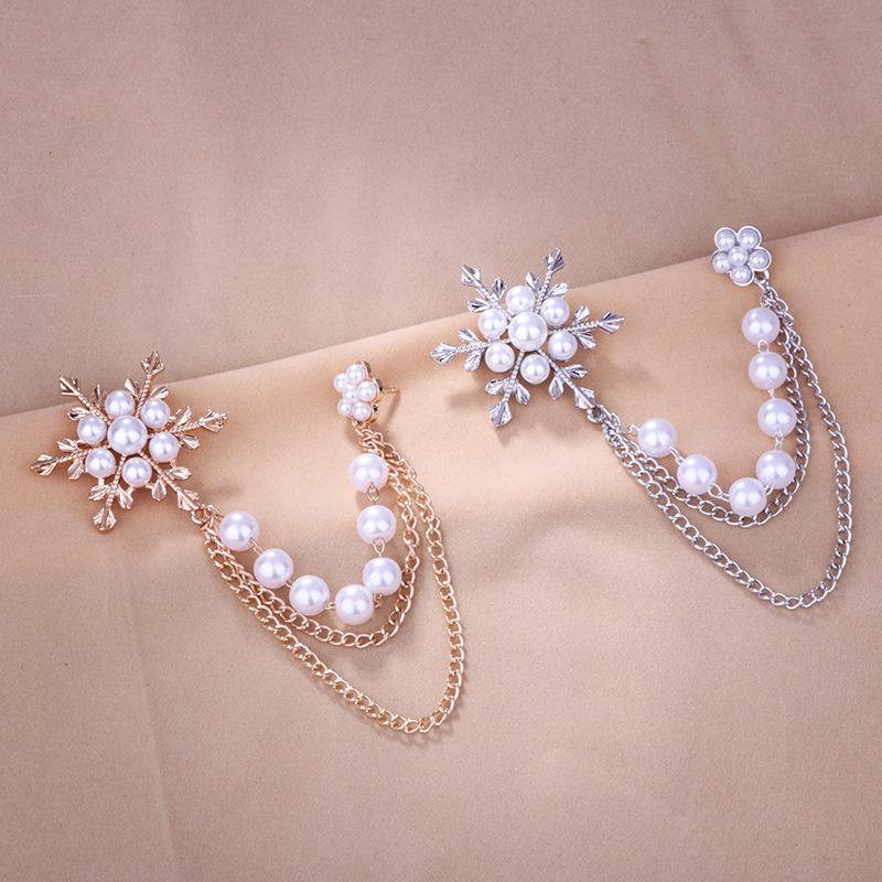 Diamond Studded, Ice Flower Pearl Snowflake Tassel Brooch, Women's Chain Snowflake Chest Flower, Korean Version Brooch, Pendant Accessories