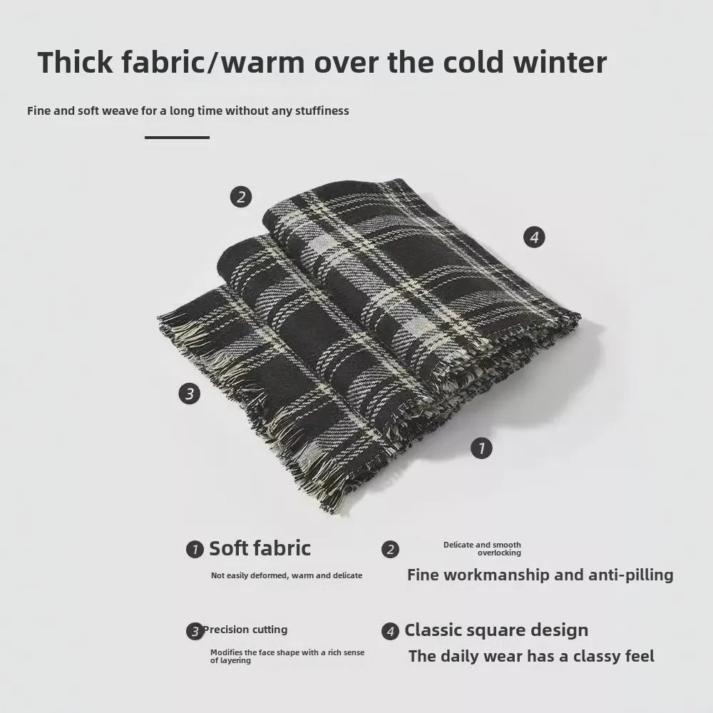 Herren Winterschal im koreanischen Stil mit Karomuster und Quaste