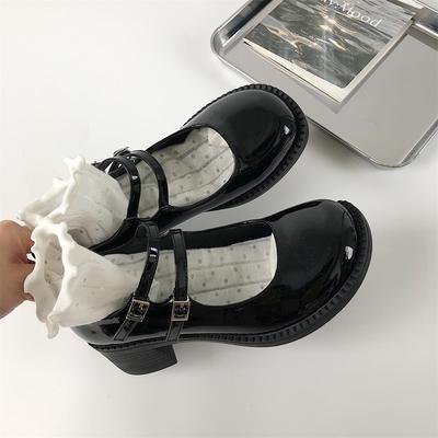 Round Head Japanese Lolita Shallow Mouth Mary Jane Single Shoes Women'S High Heel Retro British Style Jk French Thick Heel Small Leather Shoes