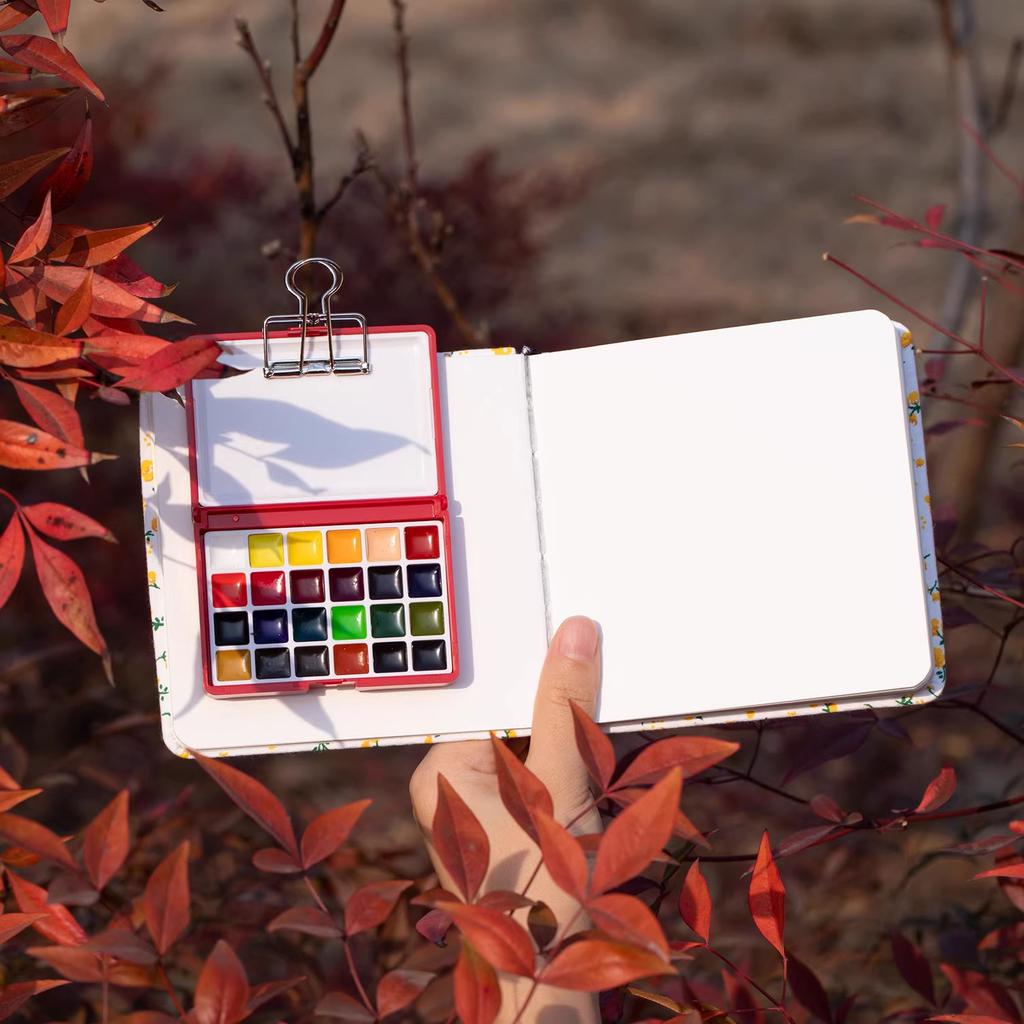 Travel Paint Palette Pocket Artist Watercolor Set Schmincke 12/24Colors Portable Watercolor Paint Box Sketchbook Set for Student