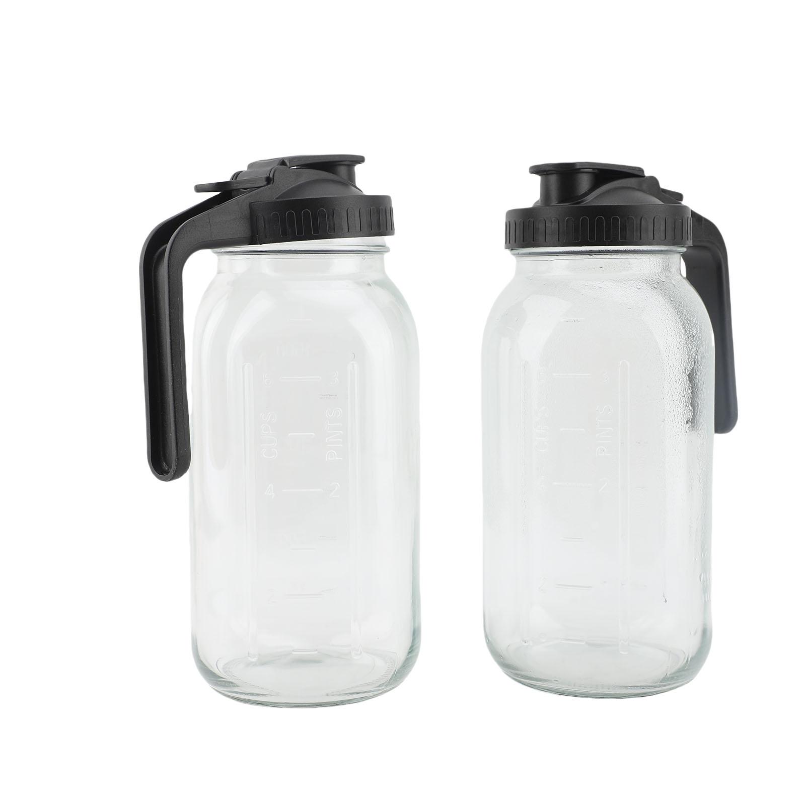 2 pichets en verre avec couvercle noir Capacité 64 oz Large ouverture Pots à thé Récipient étanche pour eau Thé au lait Café glacé Boissons