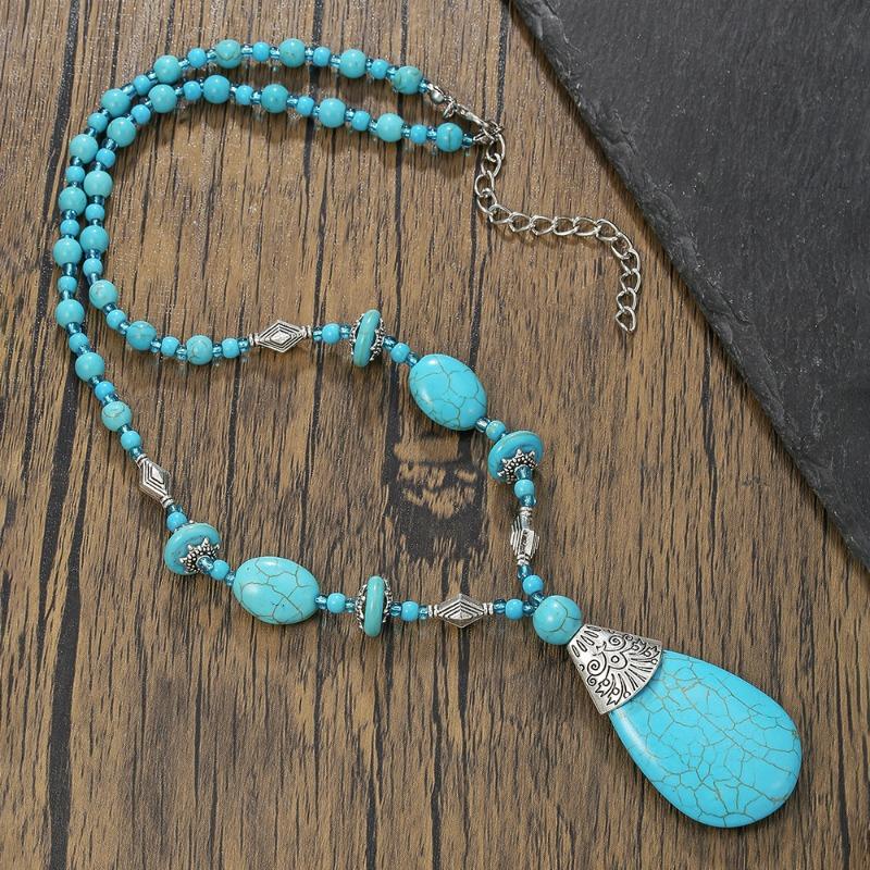 Turquoise Beaded Necklace High-end Natural Stone Pendant Versatile Jewelry Turquoise Necklace