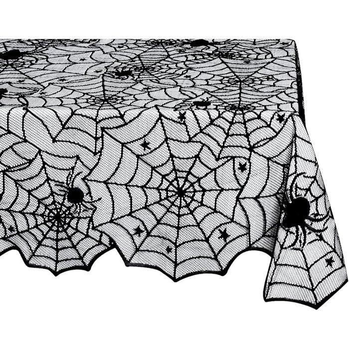 Nappe Toile d'Araignée, Décoration Halloween Fête, Noir 195x248cm Dentelle, pour Fêtes, Soirées Costumées, Table Gothiques