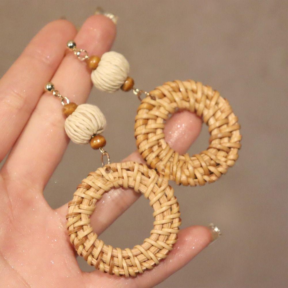 Wood Bohemian Drop Earrings Round Beach Jewelry Cute Geometric Earrings Gift