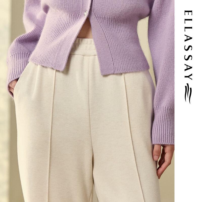 ELLASSAY Women's Porcelain White Cotton Blend Straight-Leg Pants