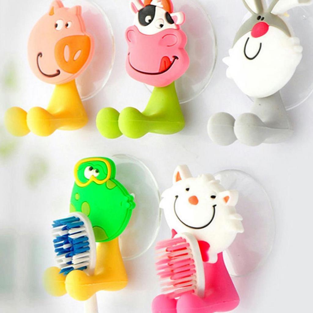Animal dos desenhos animados banheiro escova de dentes ventosa suporte parede cabide armazenamento rack
