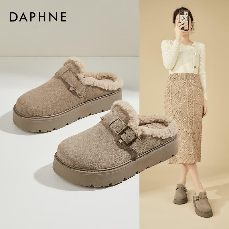 Daphne Women s Plush Lined Cowhide Thick Sole Winter Mules 38
