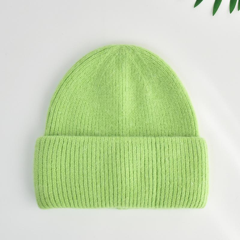 Winter Angora Wool Knitted Striped Windproof Soft Warm Fluffy Beach Women Adult Beanie One Size флуоресцентный зеленый