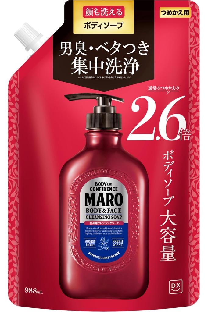 MARO DX All-in-One Body Soap for Men (Can Also Be Used To Wash Face) Refill 988ml (2.6x Size) Large Capacity MARO Body Soap