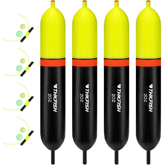 THKFISH Slip Bobbers Floats, EVA Foam Slider Floats, Weighted Fishing Bobbers for Sea Fishing Catfish Bobbers Assortment Freshwater, 4PCS Floatage 2OZ-4PCS