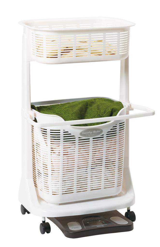 Sanko Plastic 2-Tier Laundry Basket with Bath Mat and Drying Rack, White