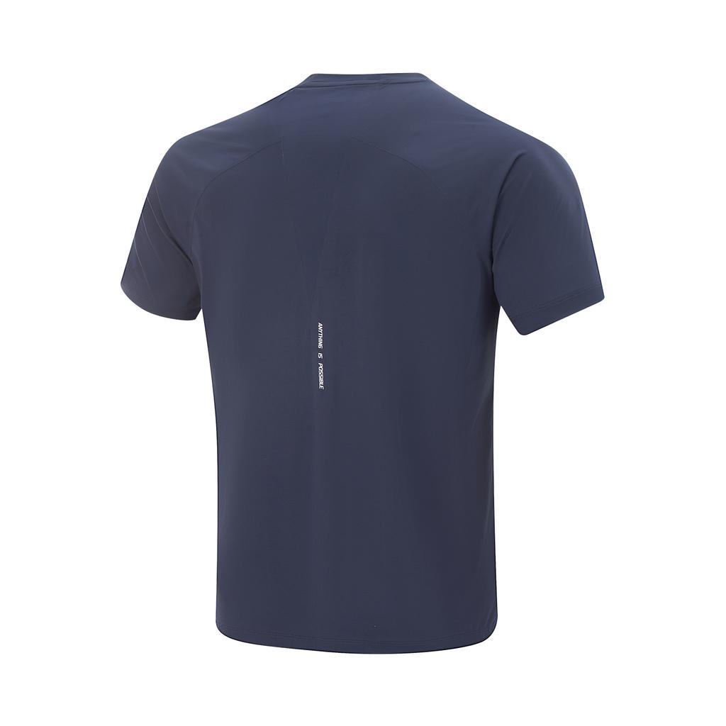 Li-Ning Plain Minimalist Sports Casual Round Neck Pullover Short Sleeve T-Shirt Men Tops Ink-Blue ATSV071-6