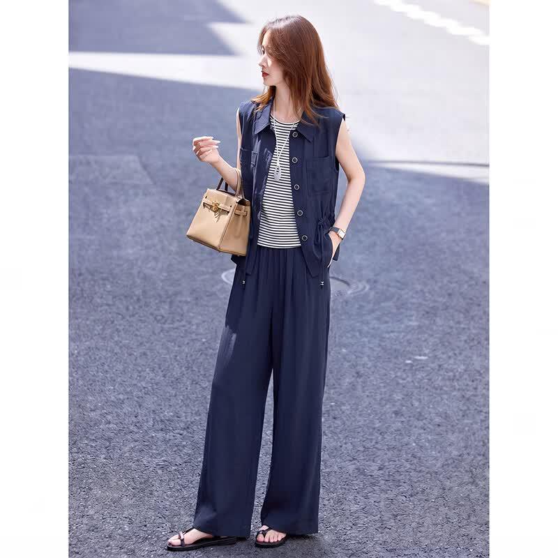 Women's Summer Sleeveless Vest & Pants 3-Piece Set