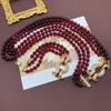 Retro Pomegranate Red Glass Bead Layered Sweater Chain & Rhinestone Necklace Bracelet Set