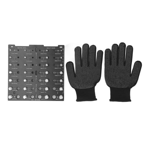 Bolt and Nut Thread Checker, Aluminum Alloy Thread Identifier, 28-Hole Metric and American Thread Identification Board with Work Gloves and Inch/Centi