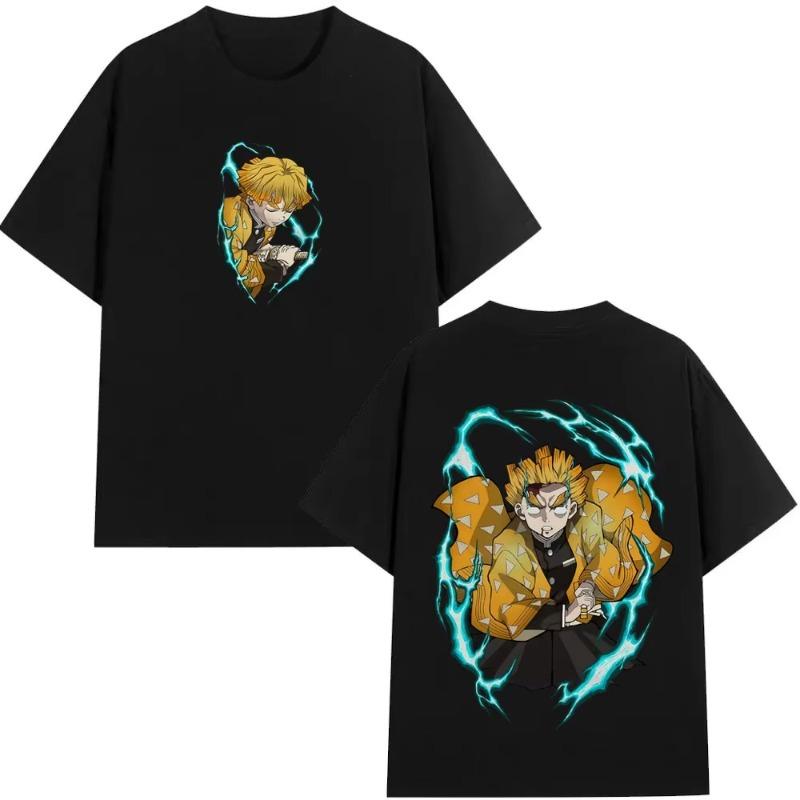 Anime Demon Slayer Agatsuma Zenitsu Graphic T Shirt Men Women Clothing Cartoon Oversized Tshirt Mens Casual Cotton Tshirts
