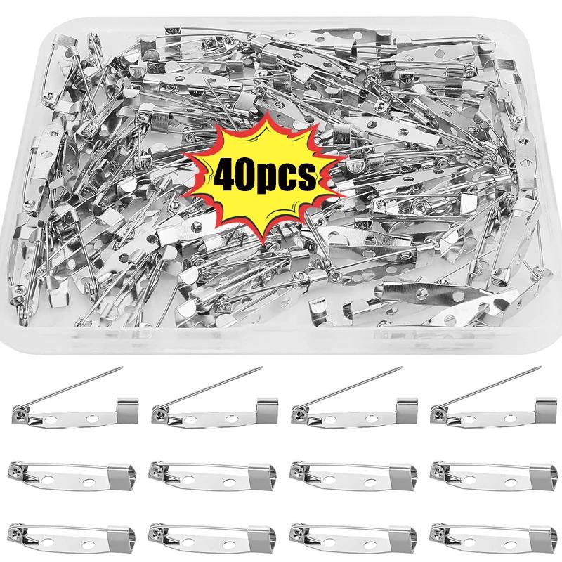40Pcs Metal Brooch Pins Base Brooch 15/20/25/30/35/38/40mm Lock Back Safety Holder Findings for Jewelry Making Brooch DIY