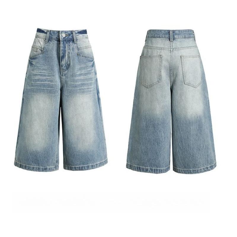 Fashion Summer Loose Straight Blue Denim Cropped Capri Pants Versatile Slimming Minimalist Daily Essential