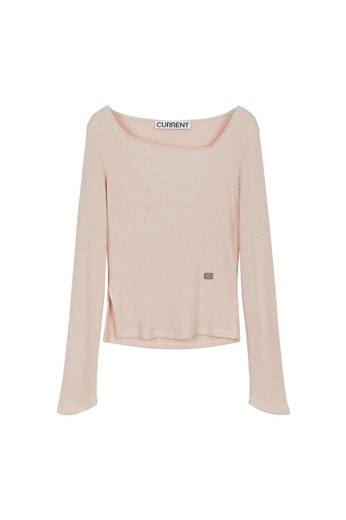 CURRENT Square Neckline Slit Long Sleeve [Light Pink]