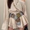 Stylish Leopard Wide Belt for Adult Western Waistband Ethnic PU Leather Embossing Buckle Waiststrap for Formal Dresses