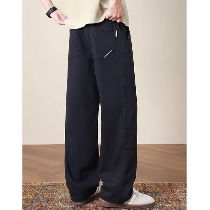 Spring and summer four seasons new Hong Kong style tooling black splicing European and American loose straight casual pants men's tide PANTS