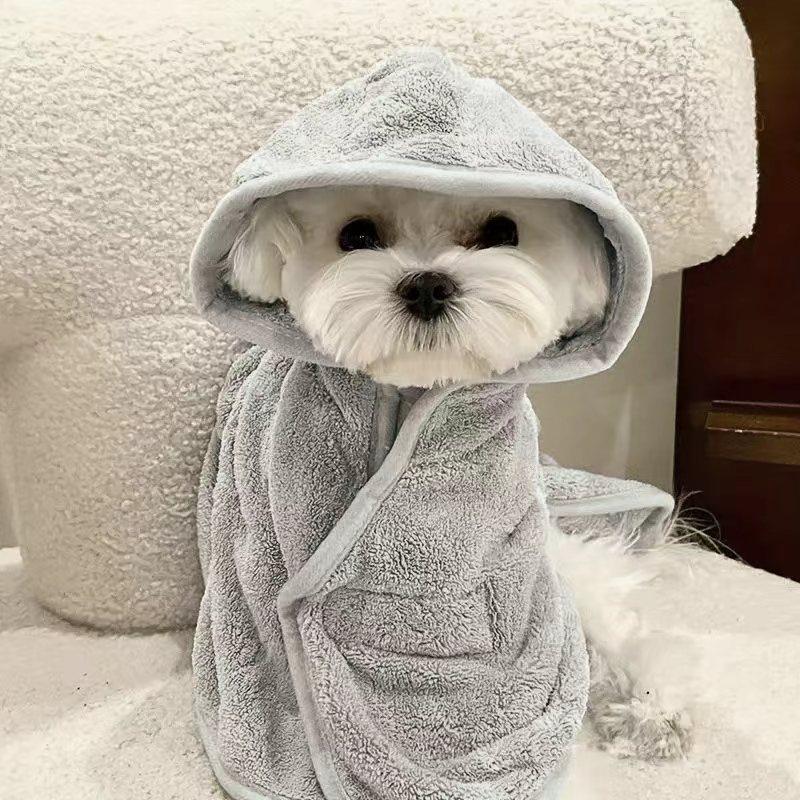 Pet Bathrobe Thickened and Highly Absorbent Dog Bath Towel Cat Teddy Bichon Schnauzer Universal Hooded Style