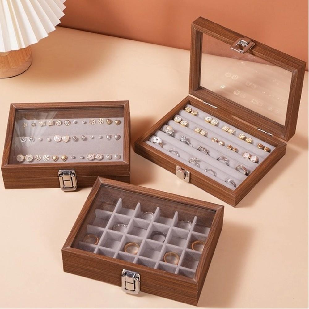 Dustproof Jewelry Box Walnut Color Jewelry Display Box Vintage Ring Necklace Storage Box  Bracelets