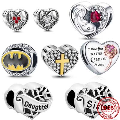 New S925 Sterling Silver I Love You Bat Pregnant Siste Pendant Charm Bead Fit Original Bracelet Trinket DIY Women Jewelry