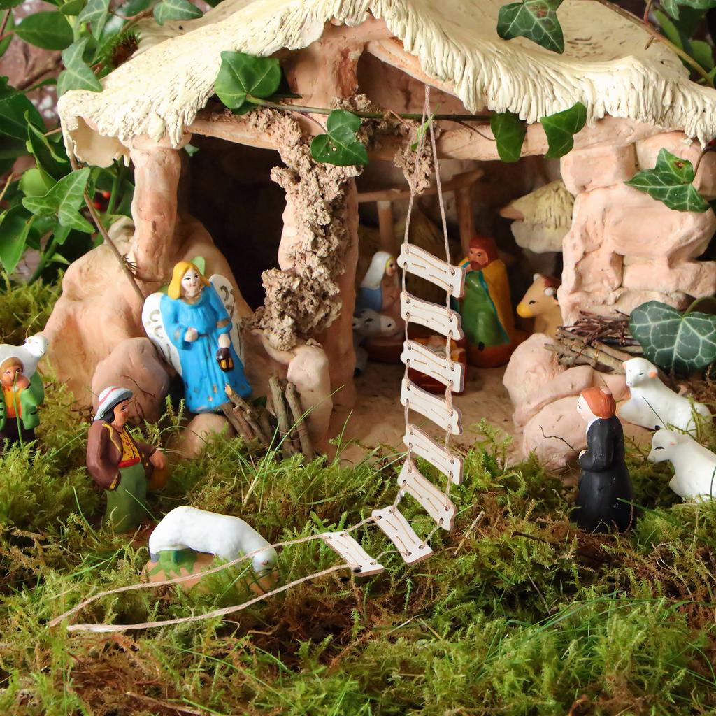 Wood Fairy Bridge And Rope Ladder Set Diy Wooden Craft Whimsical Fairy Garden Landscape Photography Prop 2 Ropes 16 Wood Chips