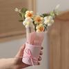 1PC handmade crochet bouquet with pink vase, including crocheted flower fabric wrapping paper and ribbon - carefully woven cotton thread